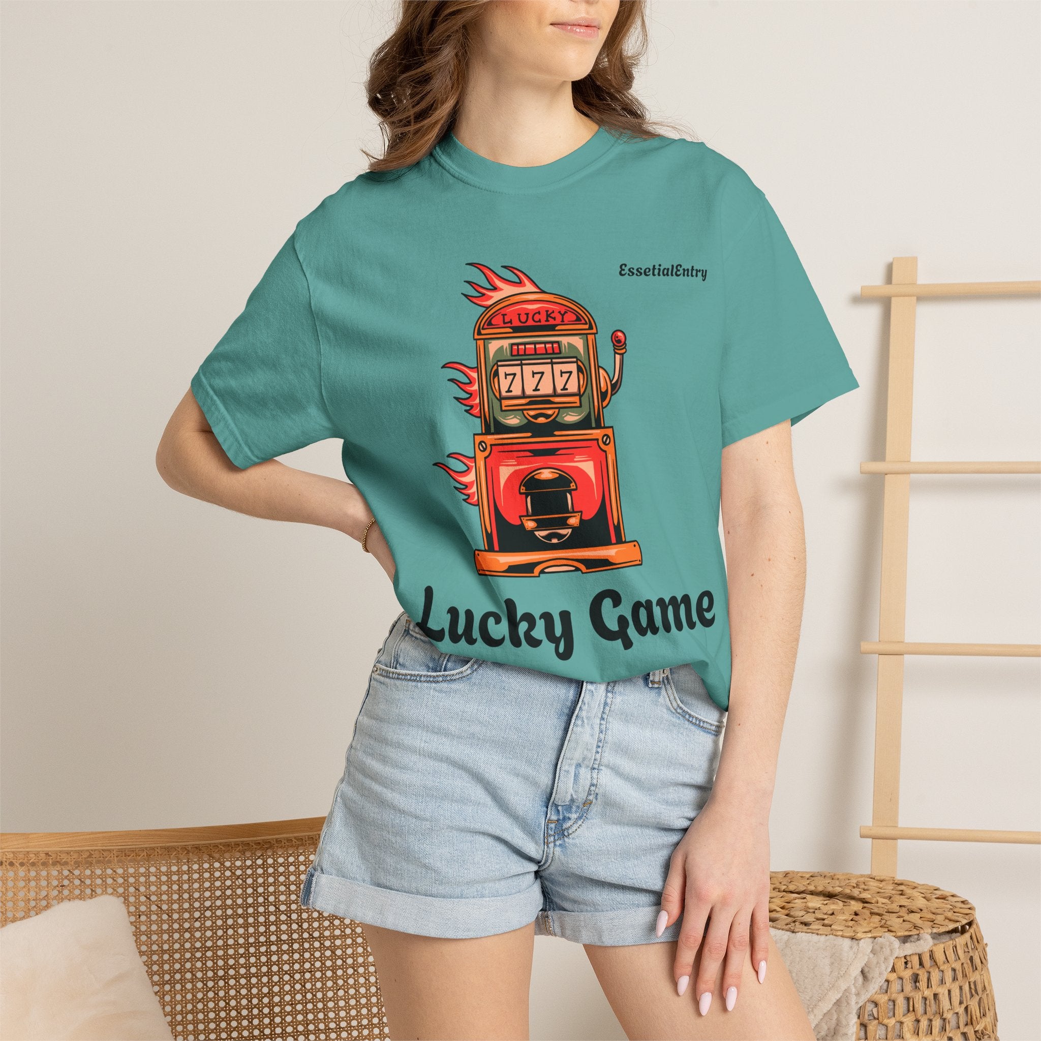 Lucky Game 777 T-Shirt | Retro Slot Machine Graphic | Essential Entry||Unisex Garment-Dyed T-shirt
