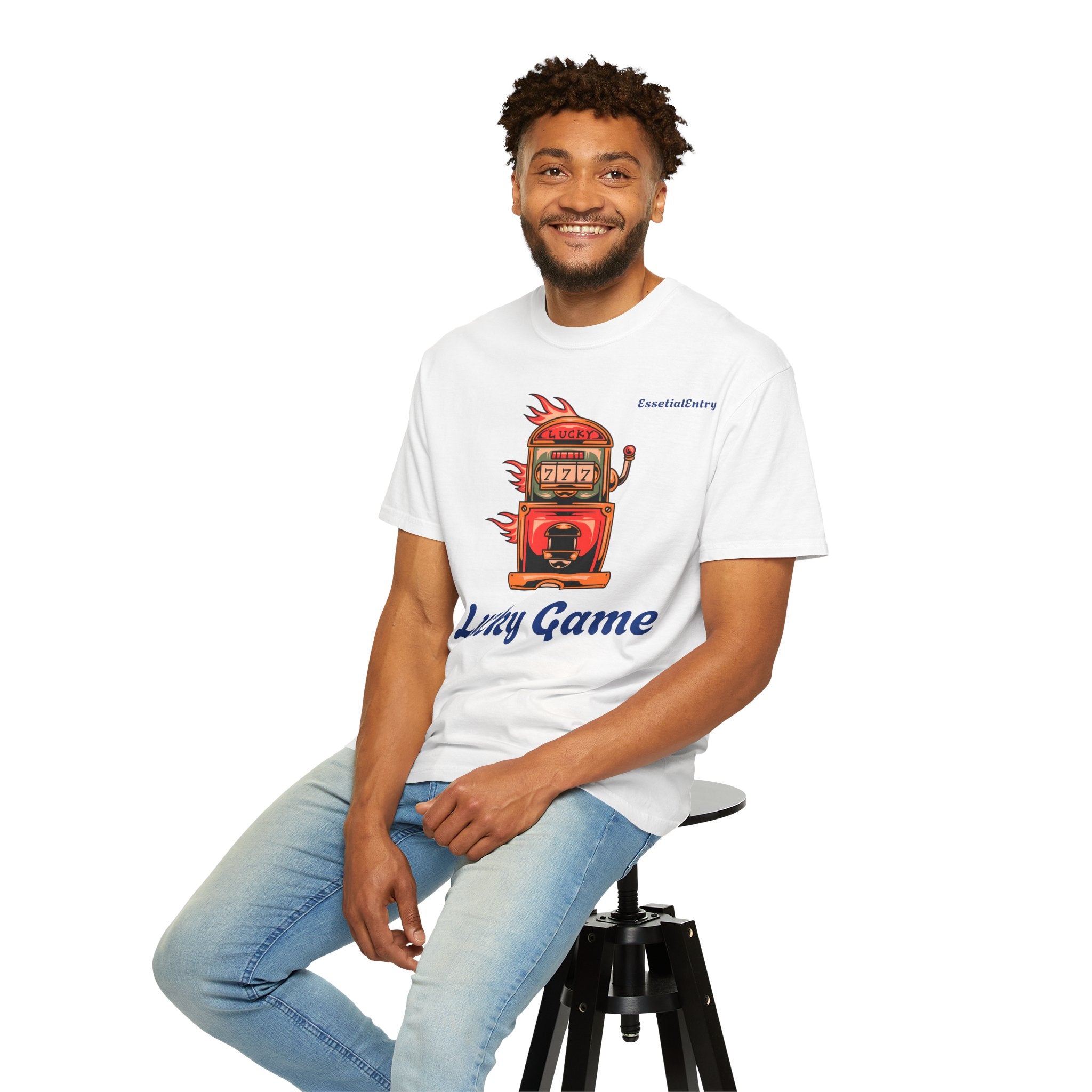 Lucky Game 777 T-Shirt | Retro Slot Machine Graphic | Essential Entry||Unisex Garment-Dyed T-shirt