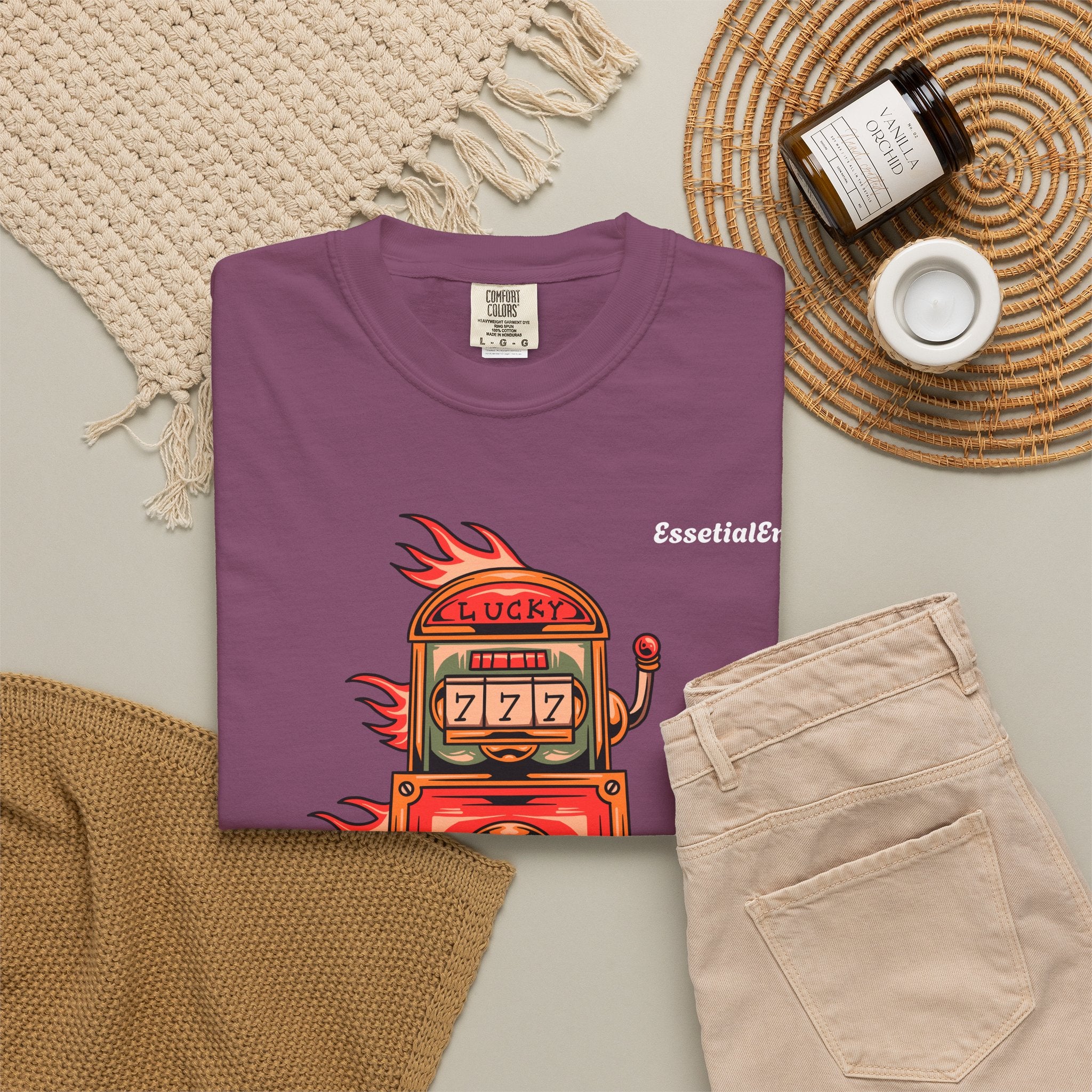 Lucky Game 777 T-Shirt | Retro Slot Machine Graphic | Essential Entry||Unisex Garment-Dyed T-shirt
