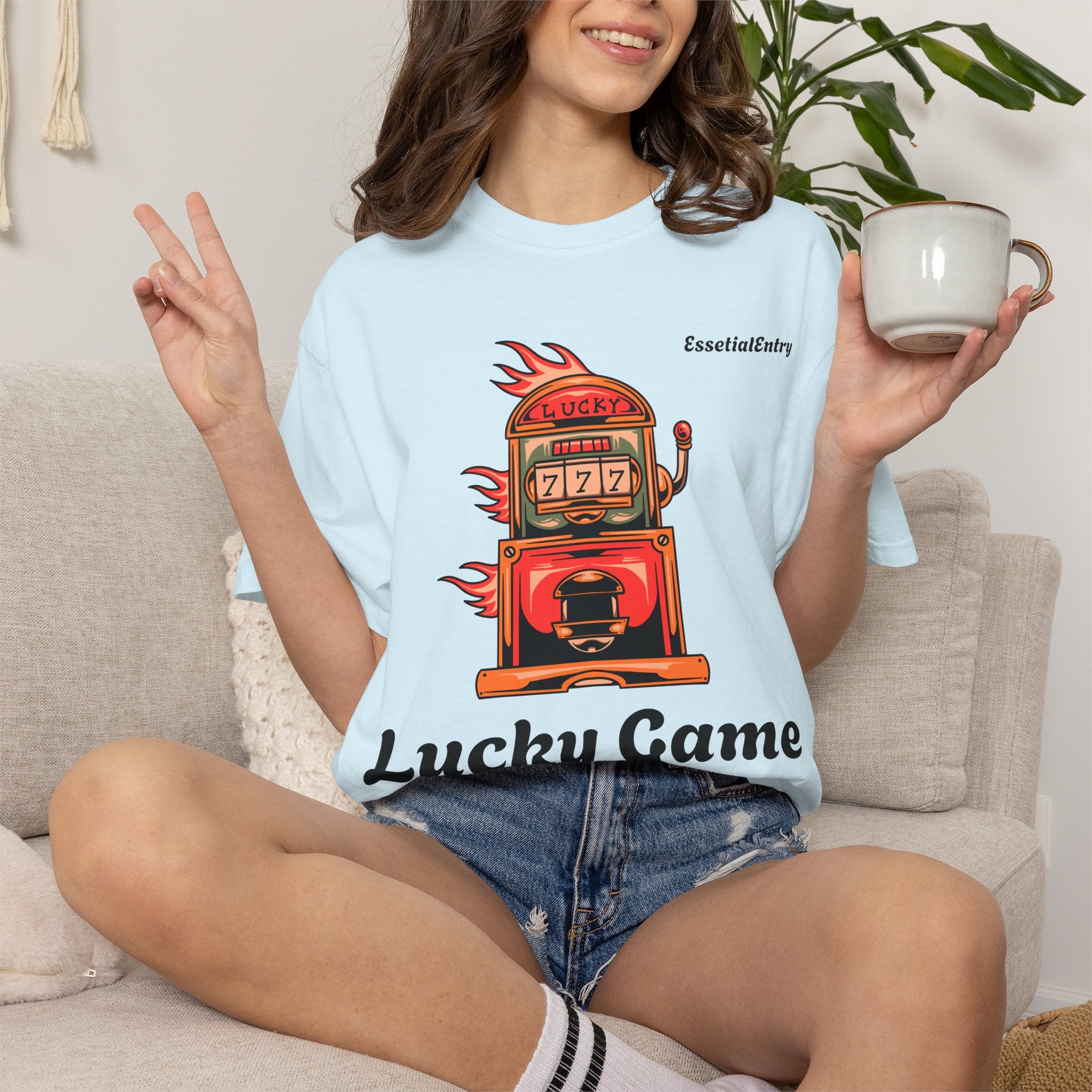 Lucky Game 777 T-Shirt | Retro Slot Machine Graphic | Essential Entry||Unisex Garment-Dyed T-shirt