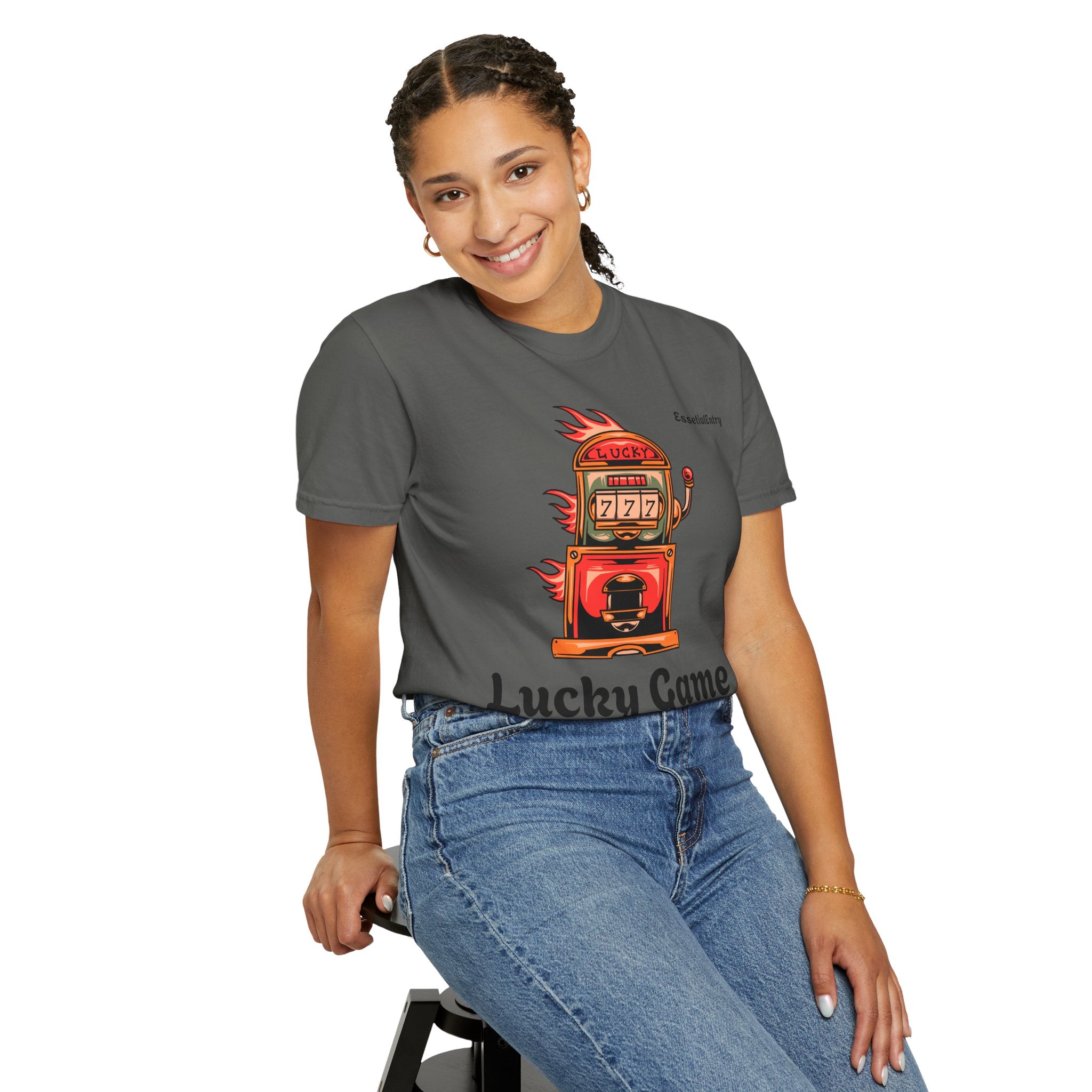 Lucky Game 777 T-Shirt | Retro Slot Machine Graphic | Essential Entry||Unisex Garment-Dyed T-shirt