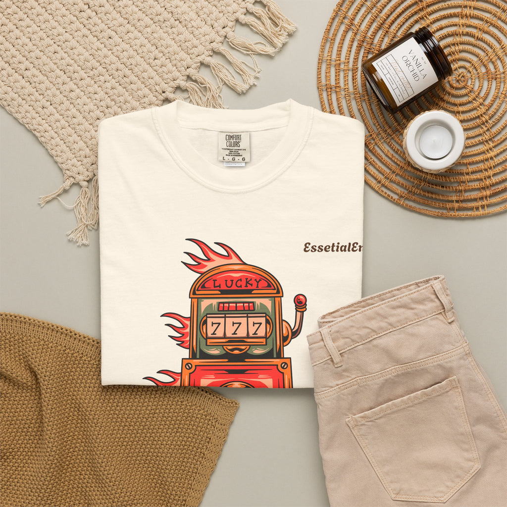 Lucky Game 777 T-Shirt | Retro Slot Machine Graphic | Essential Entry||Unisex Garment-Dyed T-shirt