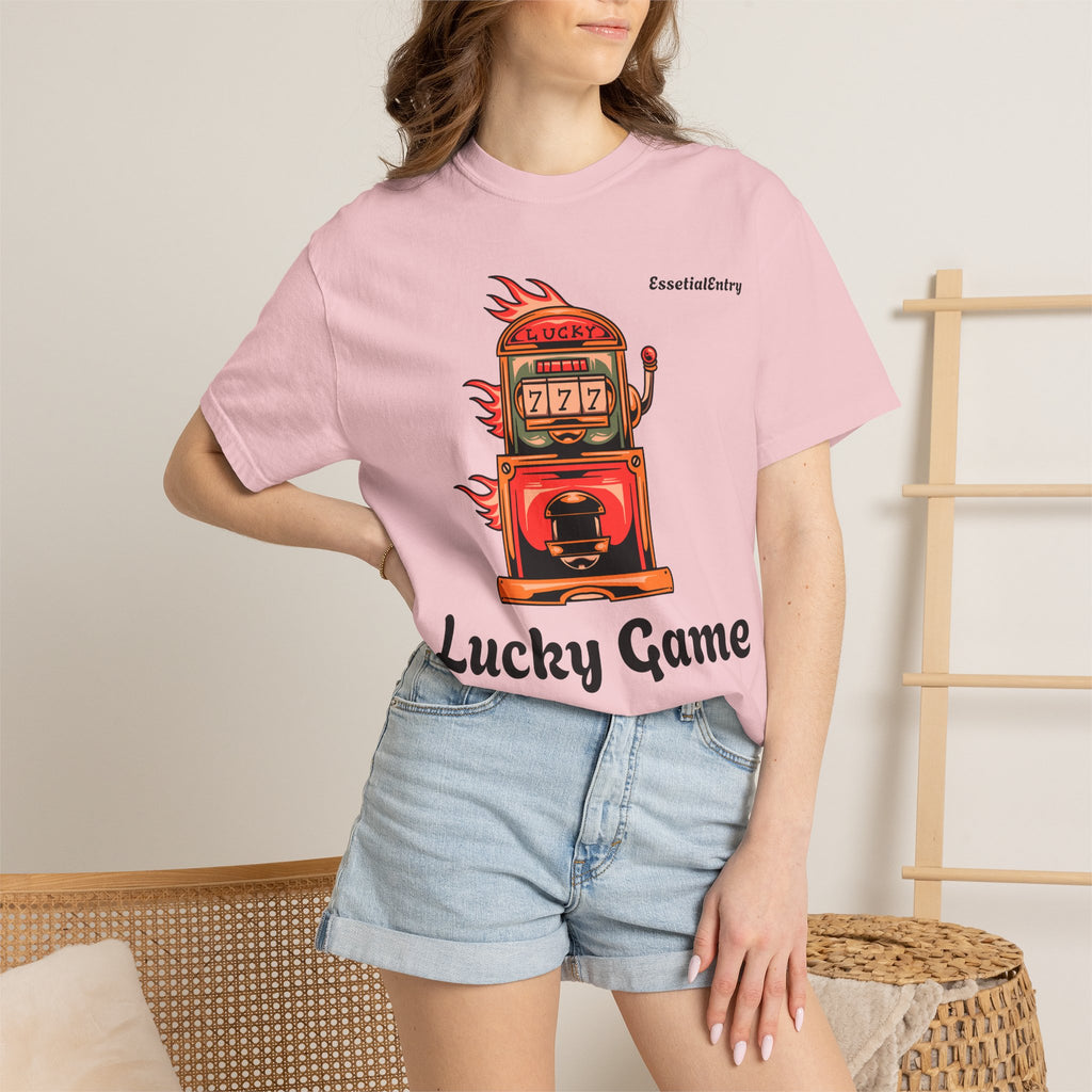 Lucky Game 777 T-Shirt | Retro Slot Machine Graphic | Essential Entry||Unisex Garment-Dyed T-shirt