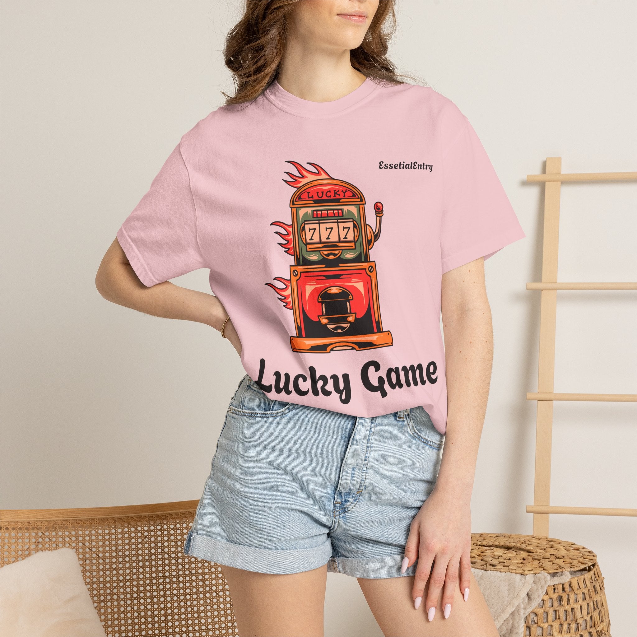 Lucky Game 777 T-Shirt | Retro Slot Machine Graphic | Essential Entry||Unisex Garment-Dyed T-shirt