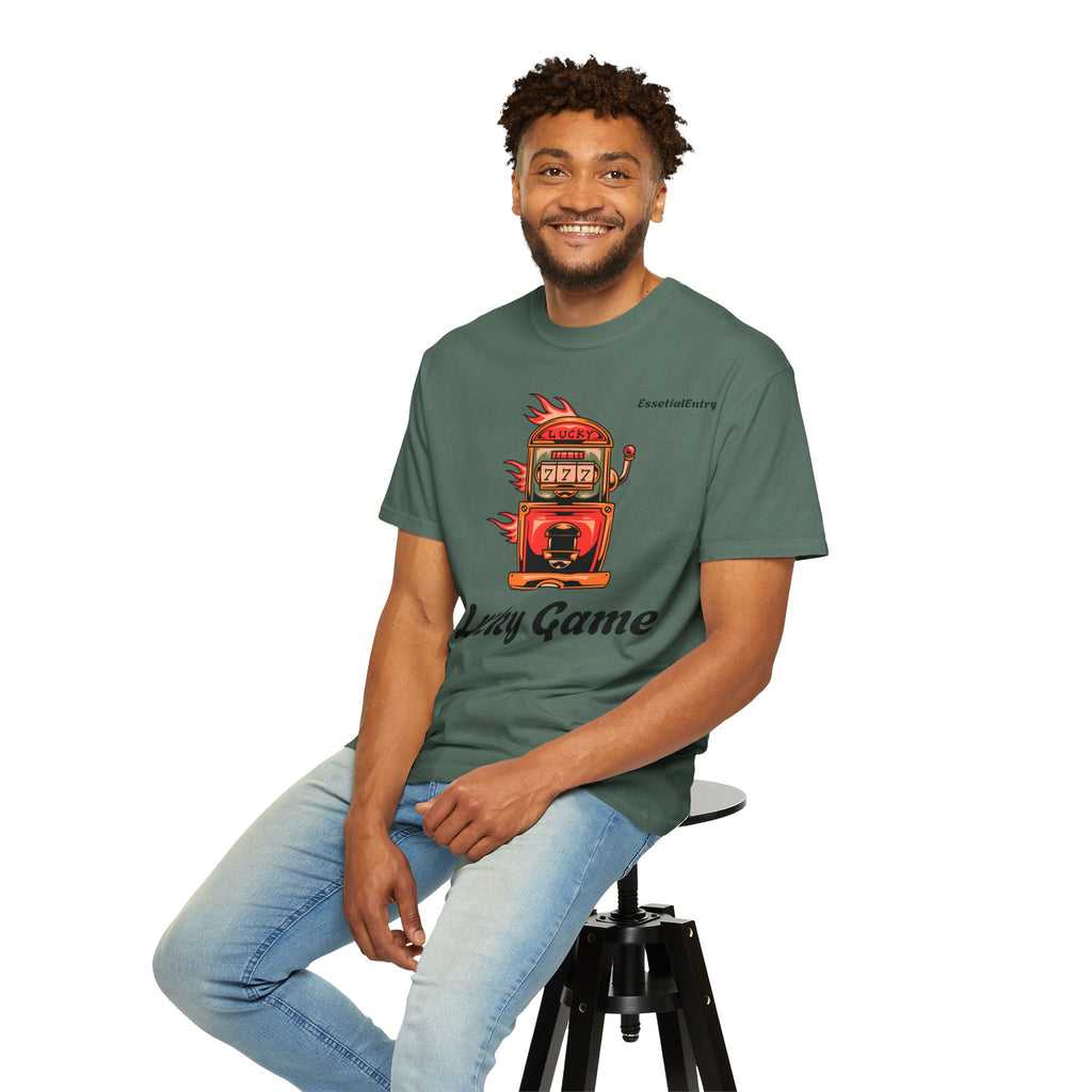 Lucky Game 777 T-Shirt | Retro Slot Machine Graphic | Essential Entry||Unisex Garment-Dyed T-shirt