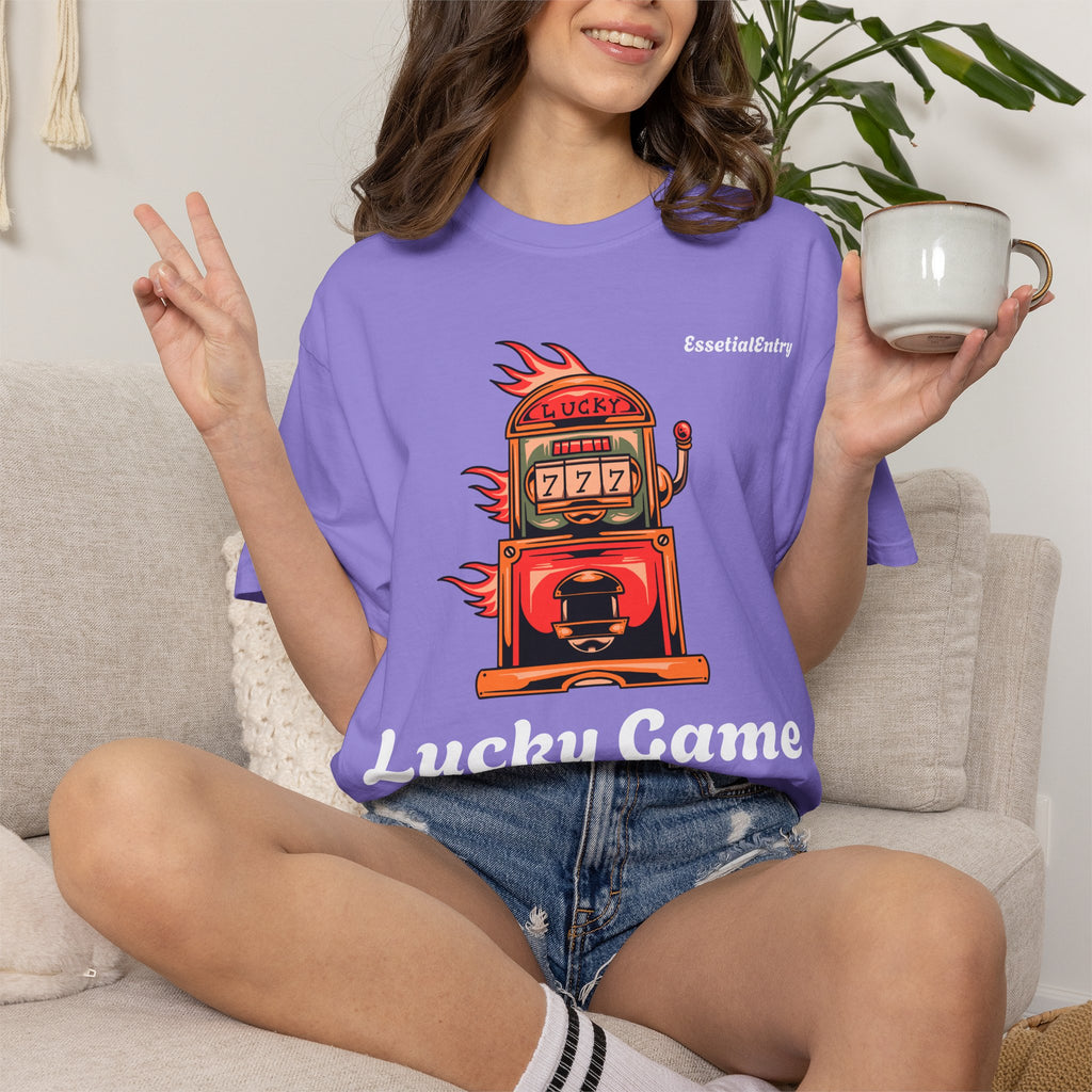 Lucky Game 777 T-Shirt | Retro Slot Machine Graphic | Essential Entry||Unisex Garment-Dyed T-shirt