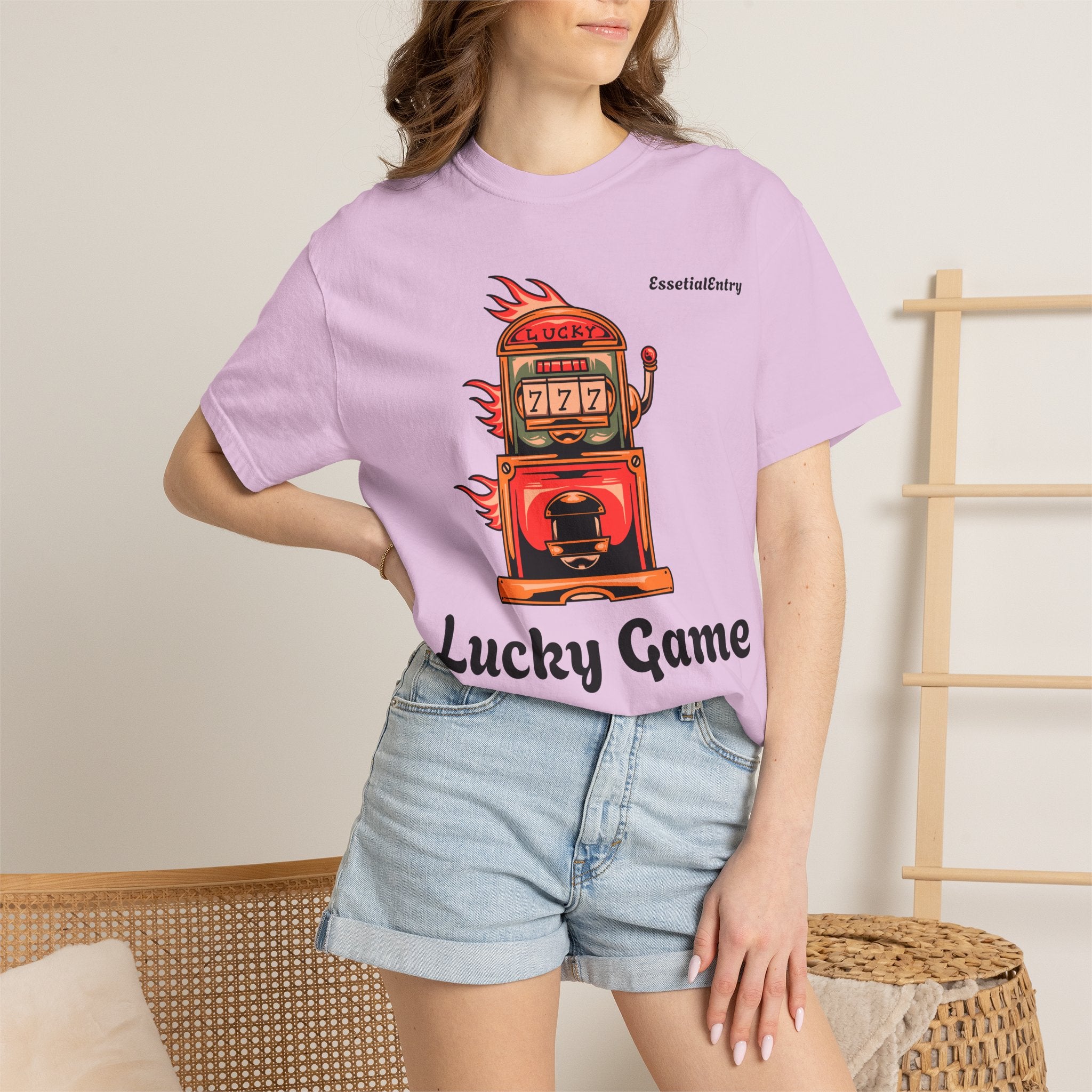 Lucky Game 777 T-Shirt | Retro Slot Machine Graphic | Essential Entry||Unisex Garment-Dyed T-shirt