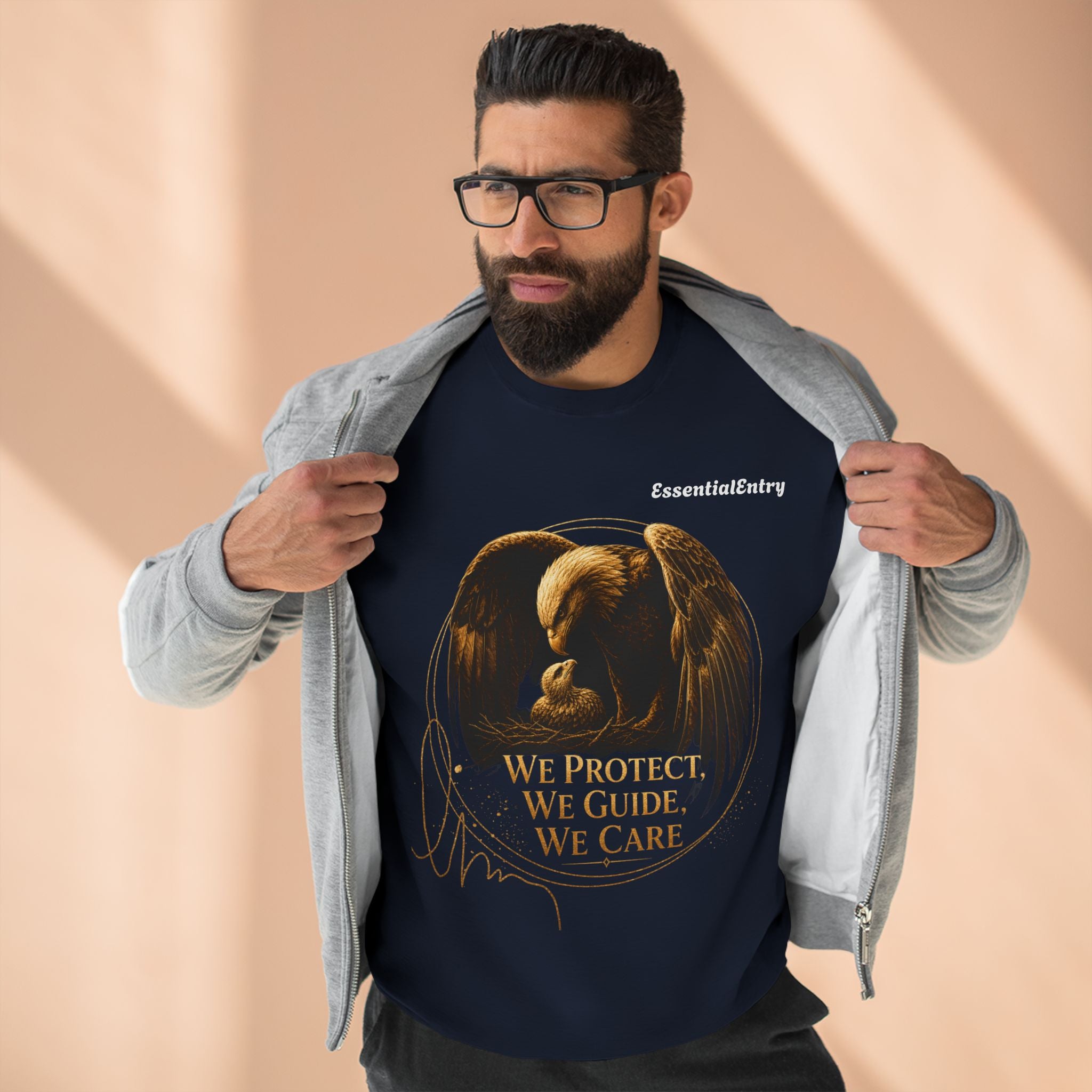 Timeless Eagle Bond Sweatshirt – We Protect, We Guide, We Care | Patriotic Eagle Unisex Crewneck Sweatshirt