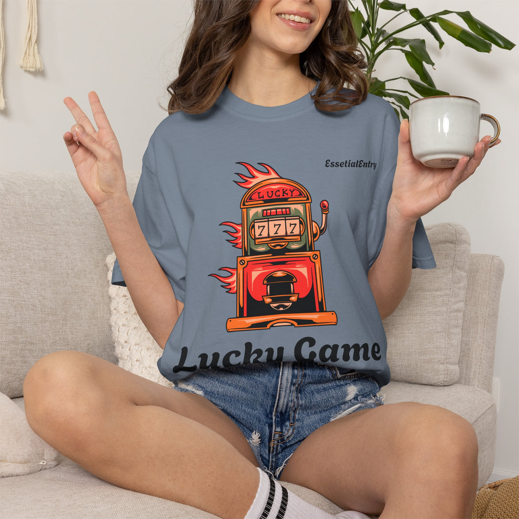 Lucky Game 777 T-Shirt | Retro Slot Machine Graphic | Essential Entry||Unisex Garment-Dyed T-shirt