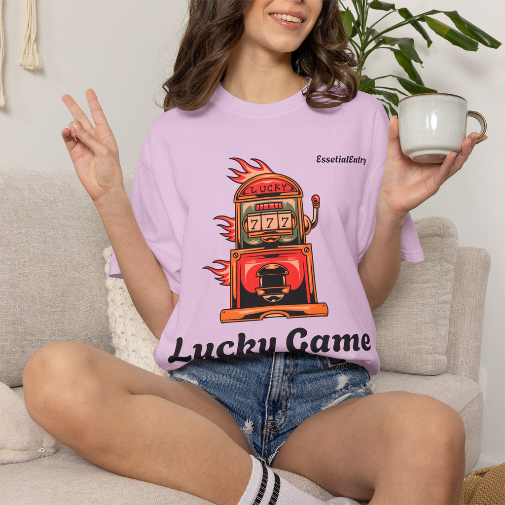 Lucky Game 777 T-Shirt | Retro Slot Machine Graphic | Essential Entry||Unisex Garment-Dyed T-shirt