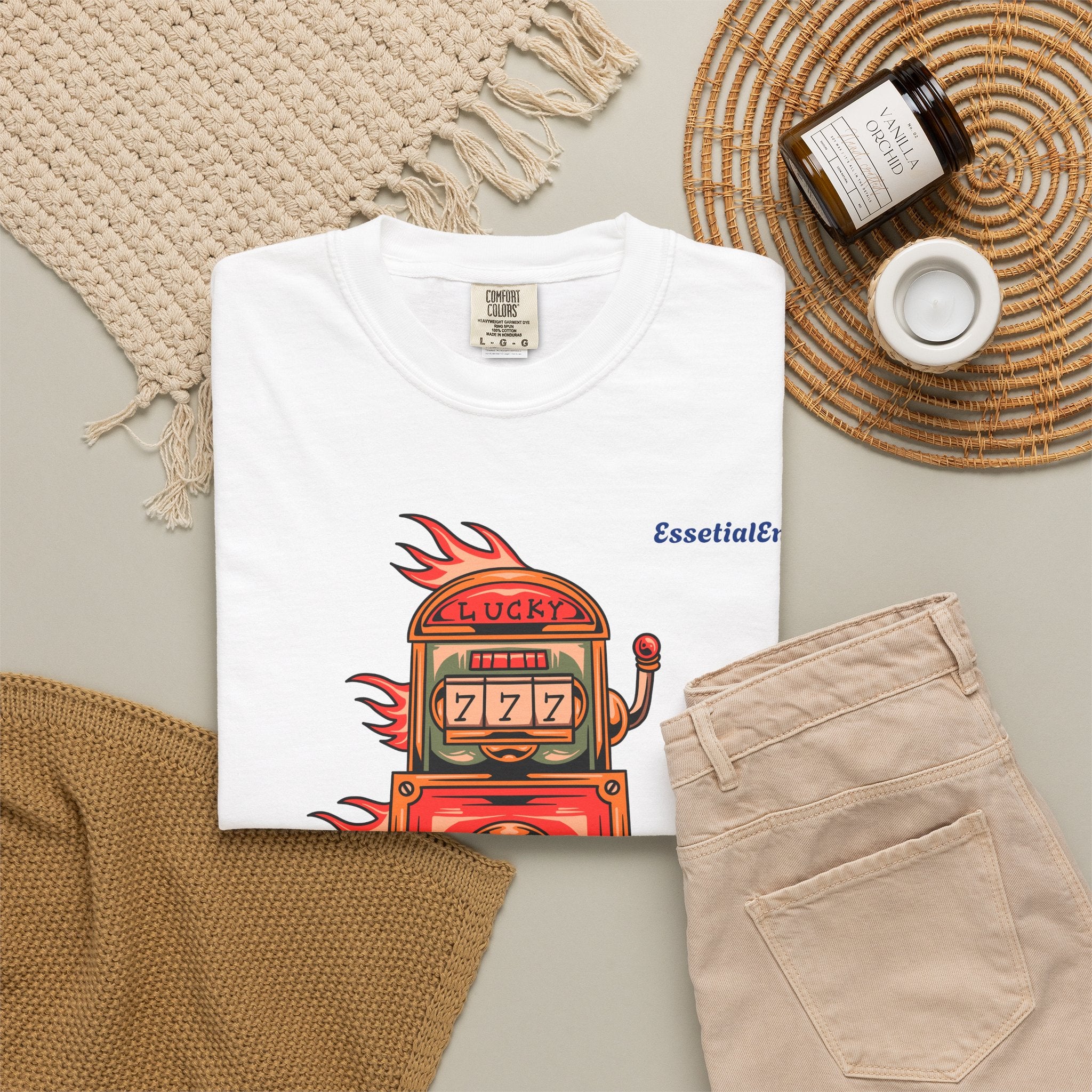 Lucky Game 777 T-Shirt | Retro Slot Machine Graphic | Essential Entry||Unisex Garment-Dyed T-shirt