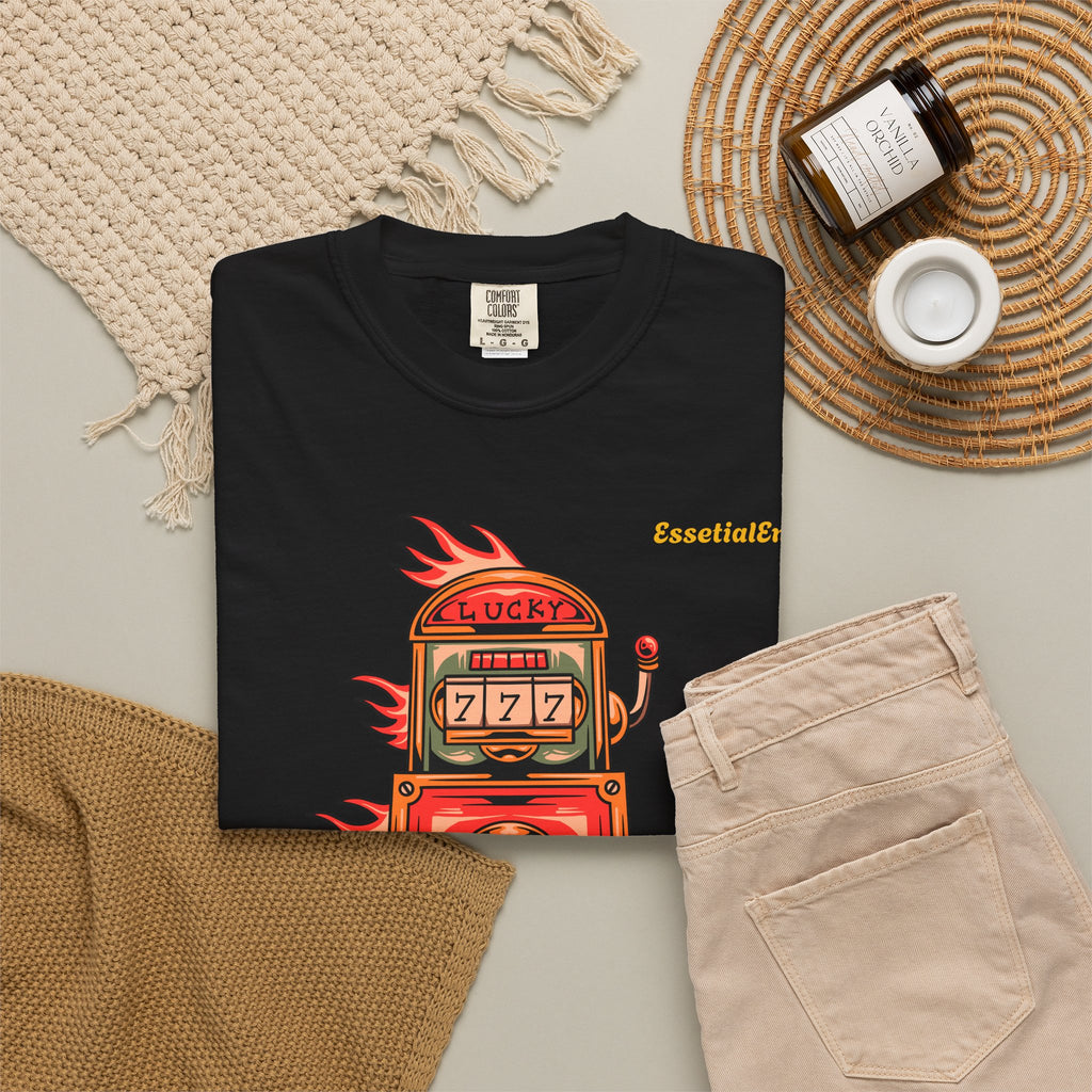Lucky Game 777 T-Shirt | Retro Slot Machine Graphic | Essential Entry||Unisex Garment-Dyed T-shirt