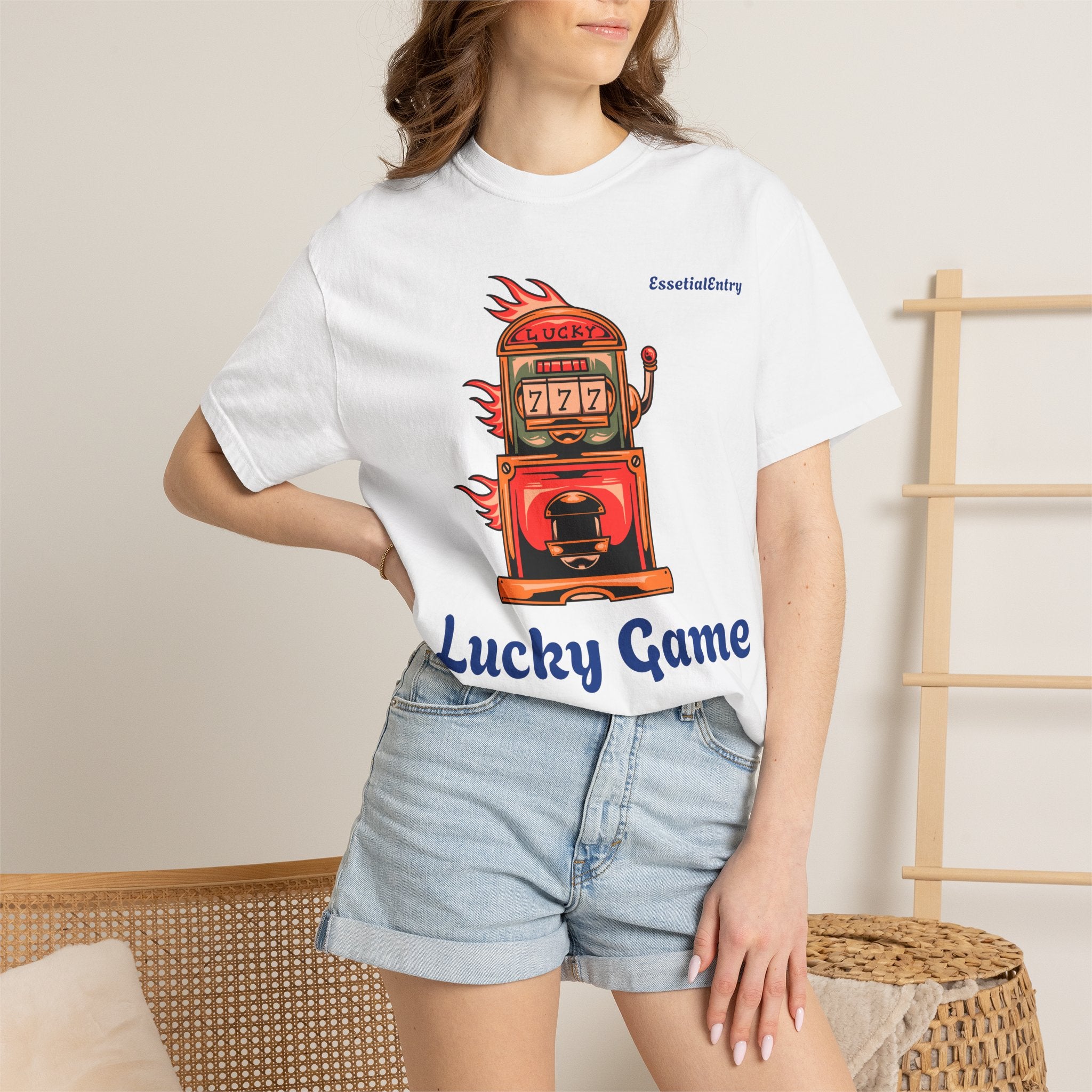 Lucky Game 777 T-Shirt | Retro Slot Machine Graphic | Essential Entry||Unisex Garment-Dyed T-shirt
