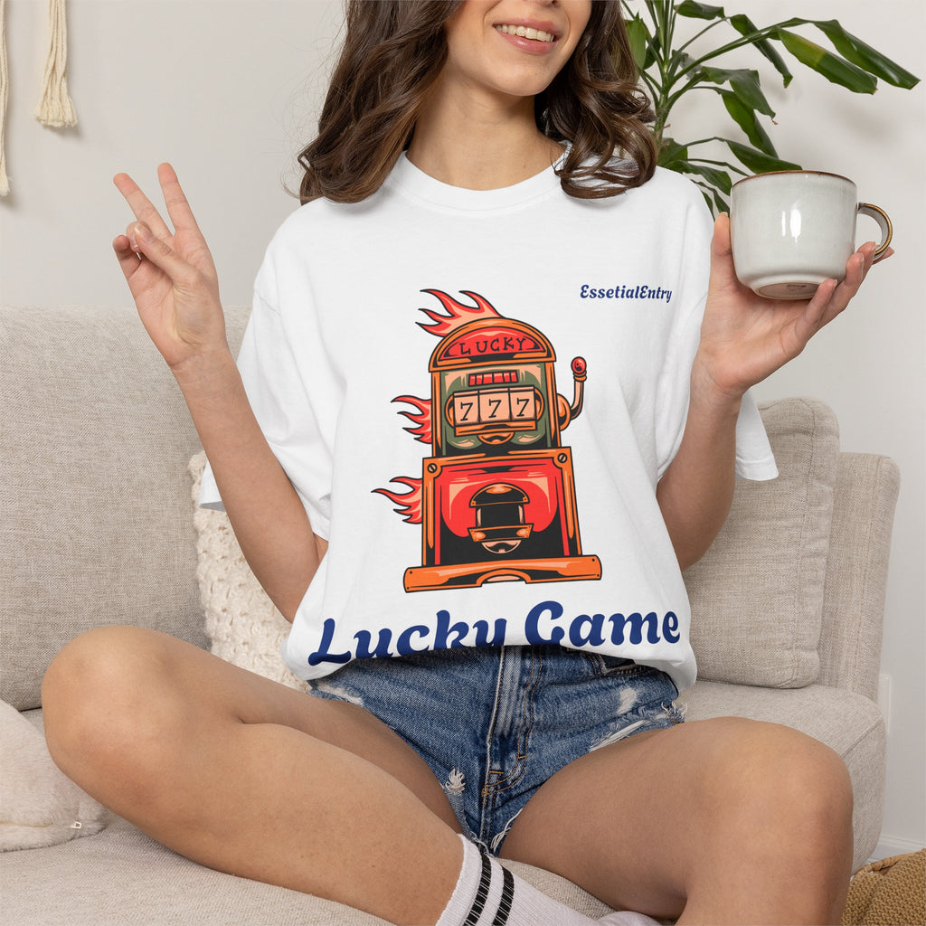 Lucky Game 777 T-Shirt | Retro Slot Machine Graphic | Essential Entry||Unisex Garment-Dyed T-shirt