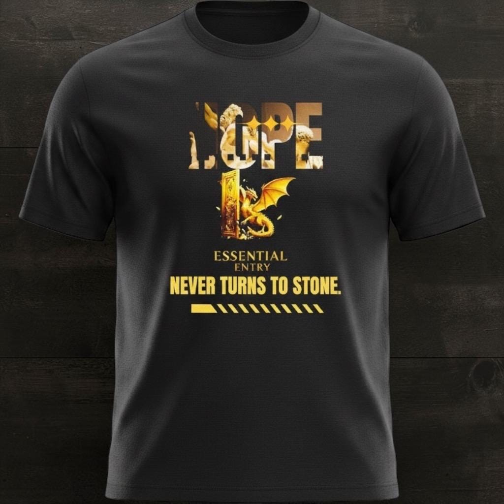Hope Never Turns to Stone Dragon Tee – Essential Entry Motivational T-Shirt”