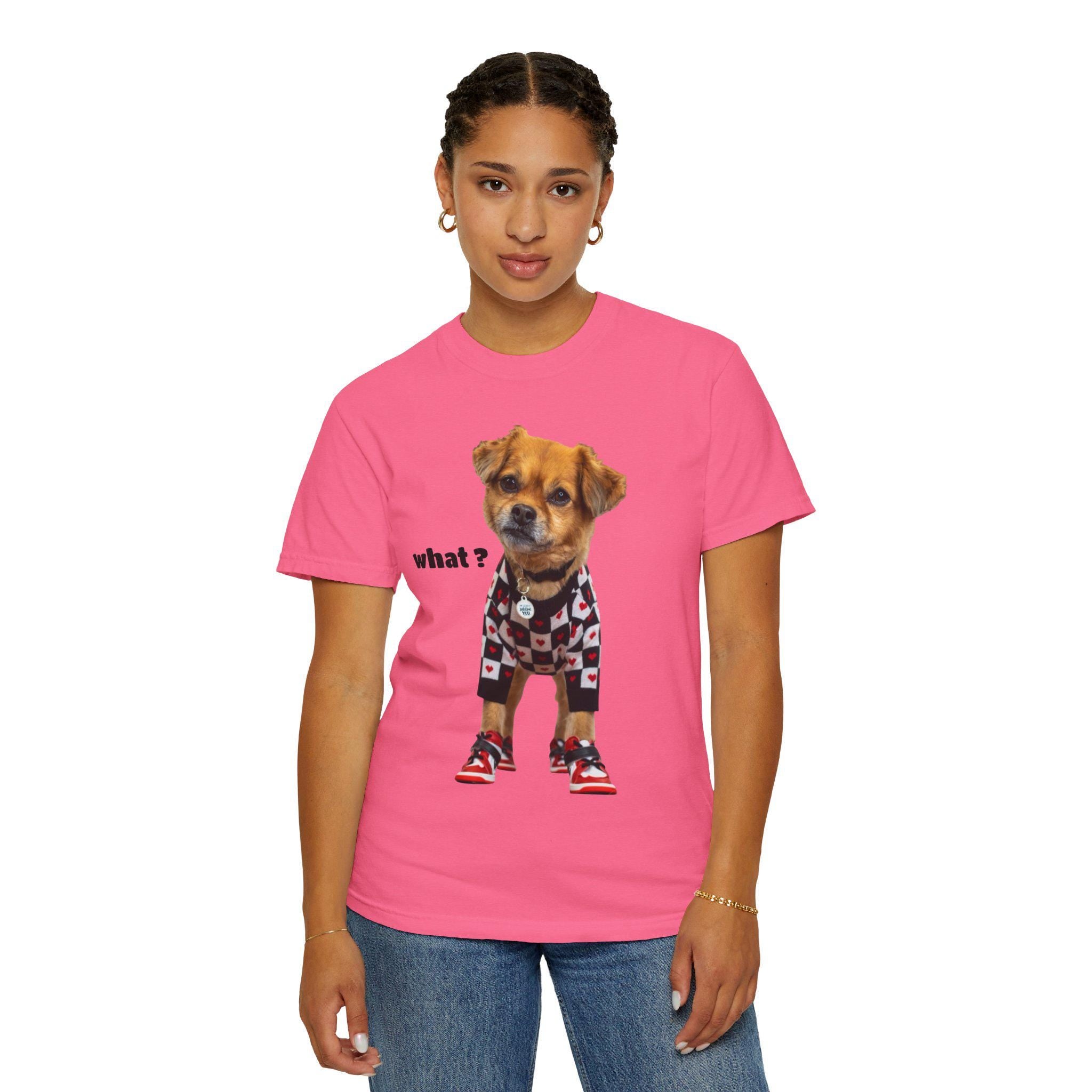 Brown Puppy Checkered T-Shirt | Red Heart Dog Tee (Garment-Dyed)