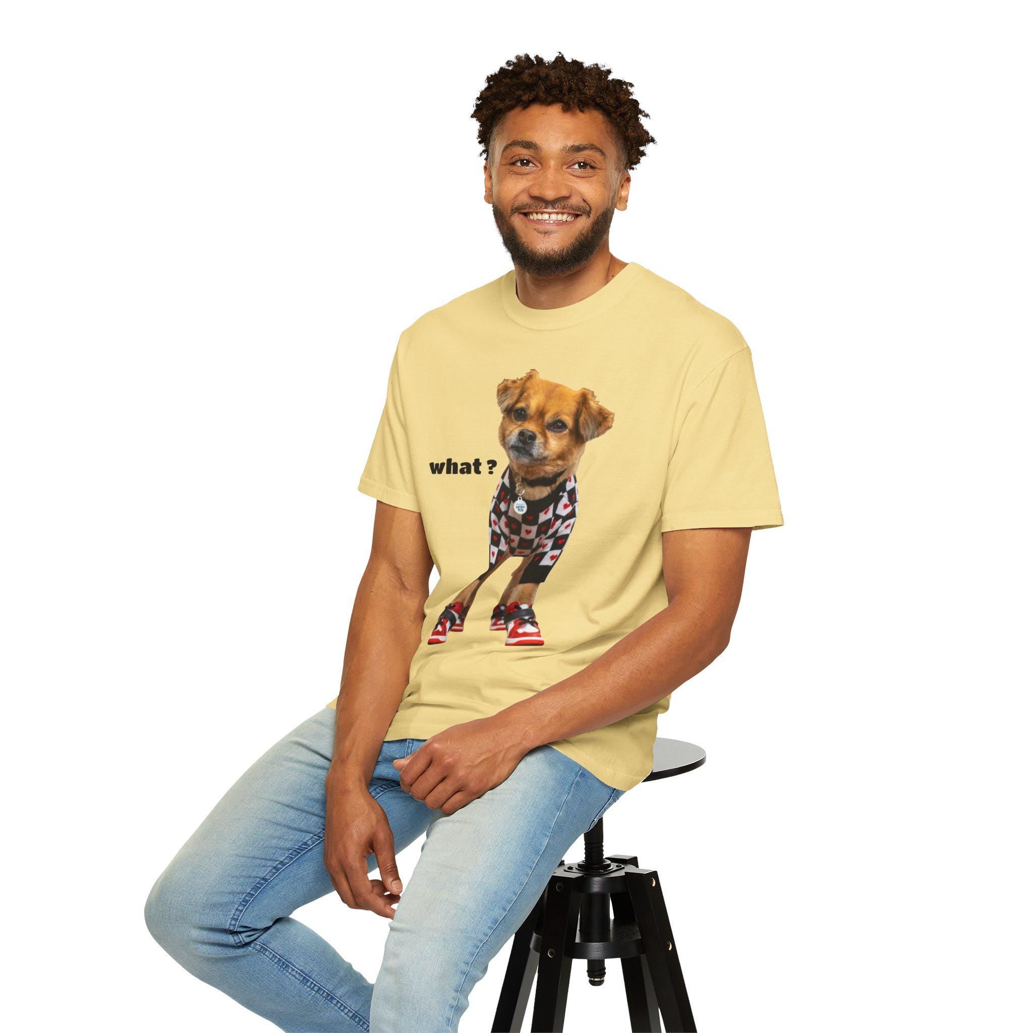 Brown Puppy Checkered T-Shirt | Red Heart Dog Tee (Garment-Dyed)