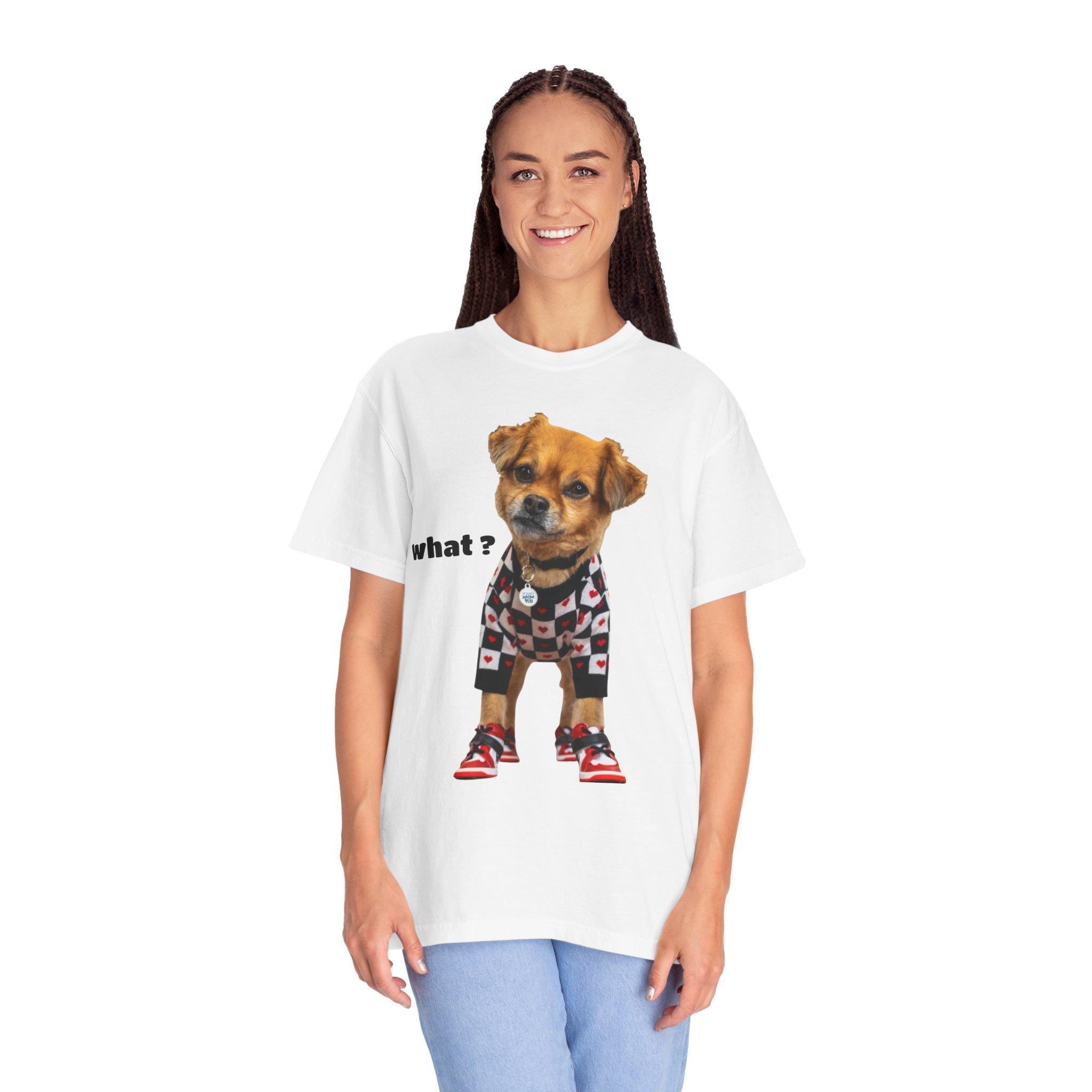 Brown Puppy Checkered T-Shirt | Red Heart Dog Tee (Garment-Dyed)