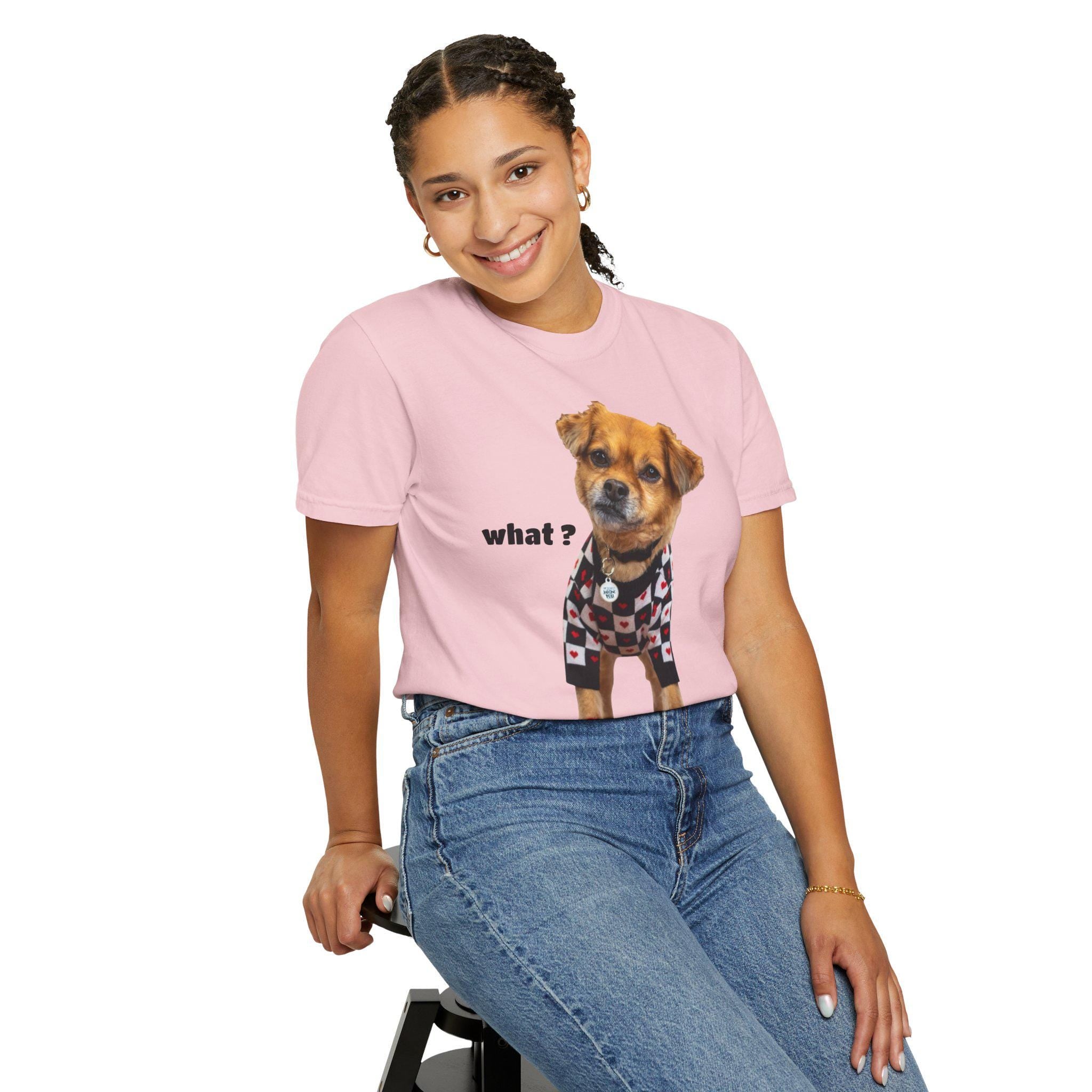 Brown Puppy Checkered T-Shirt | Red Heart Dog Tee (Garment-Dyed)