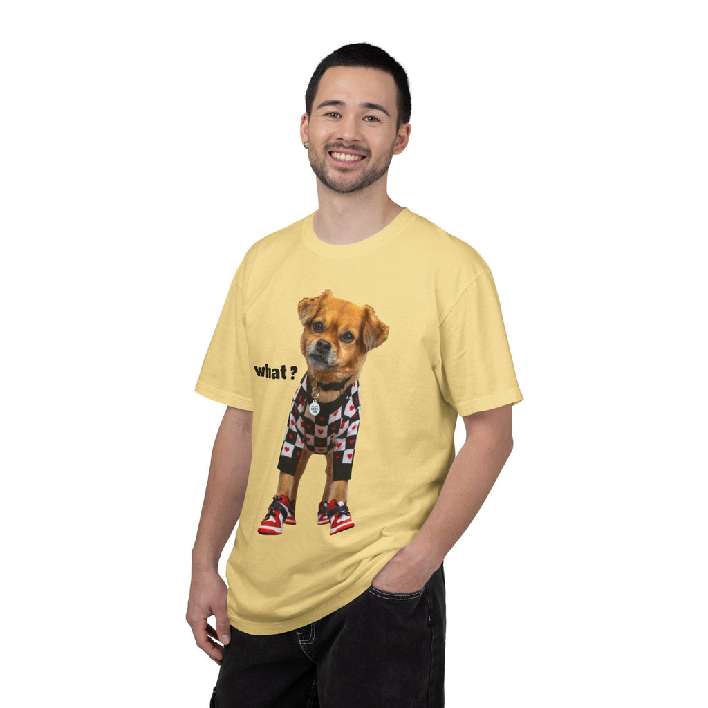 Brown Puppy Checkered T-Shirt | Red Heart Dog Tee (Garment-Dyed)