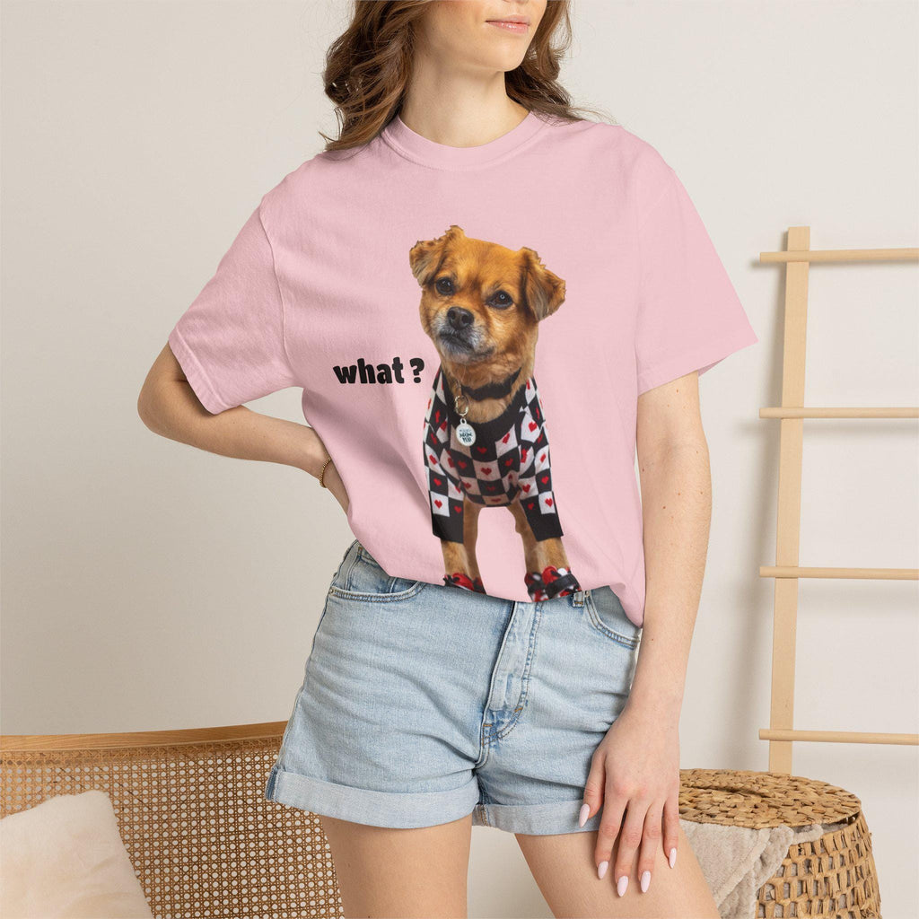 Brown Puppy Checkered T-Shirt | Red Heart Dog Tee (Garment-Dyed)