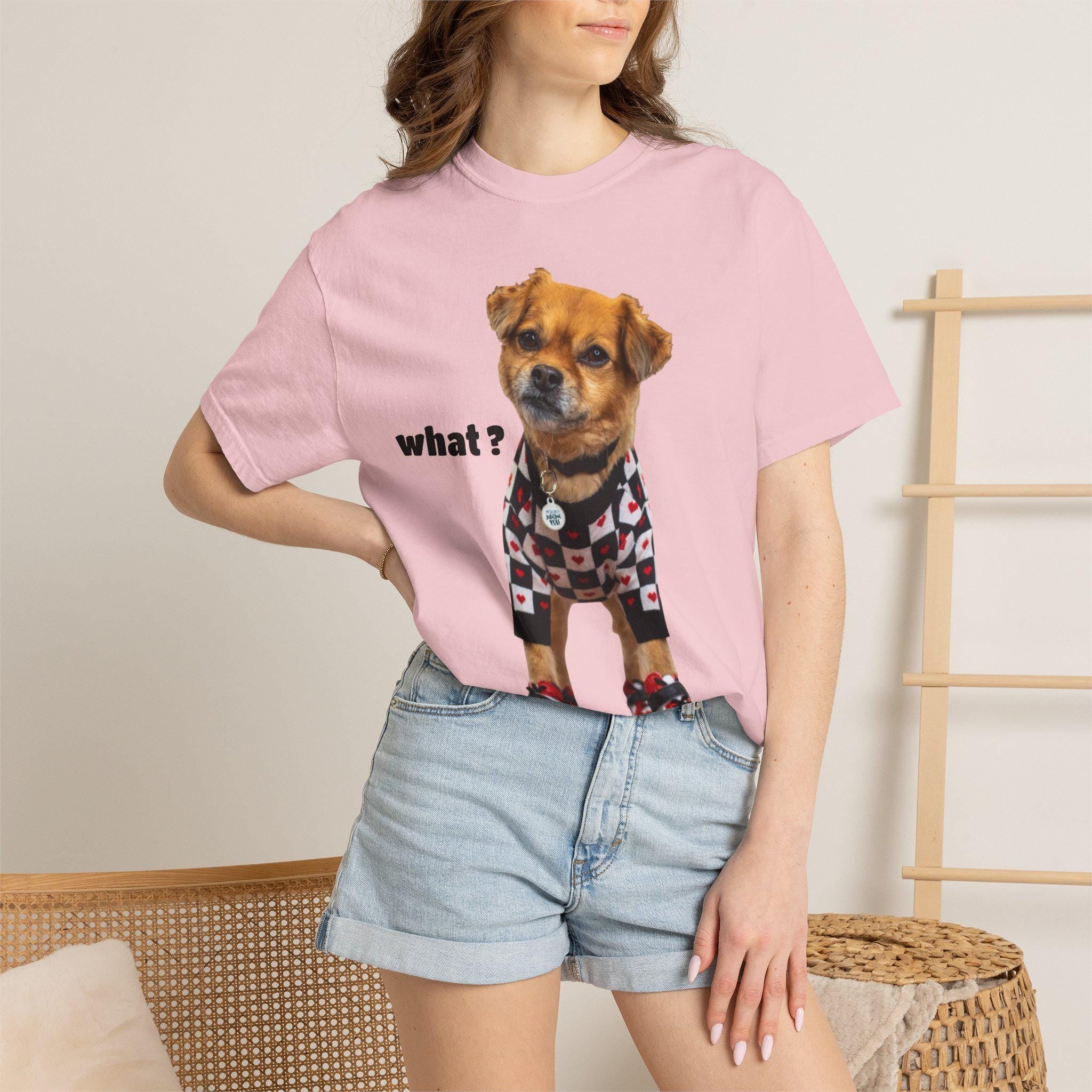 Brown Puppy Checkered T-Shirt | Red Heart Dog Tee (Garment-Dyed)