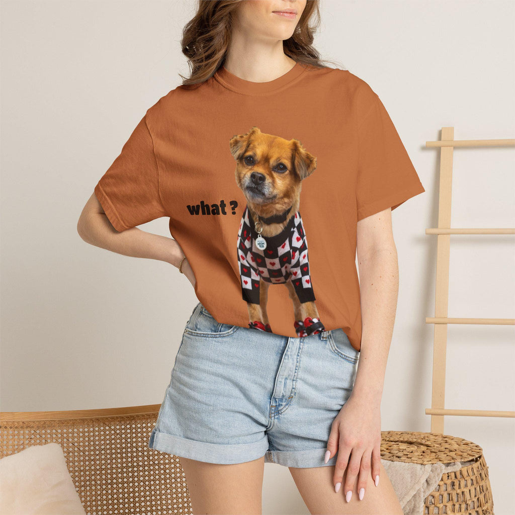 Brown Puppy Checkered T-Shirt | Red Heart Dog Tee (Garment-Dyed)