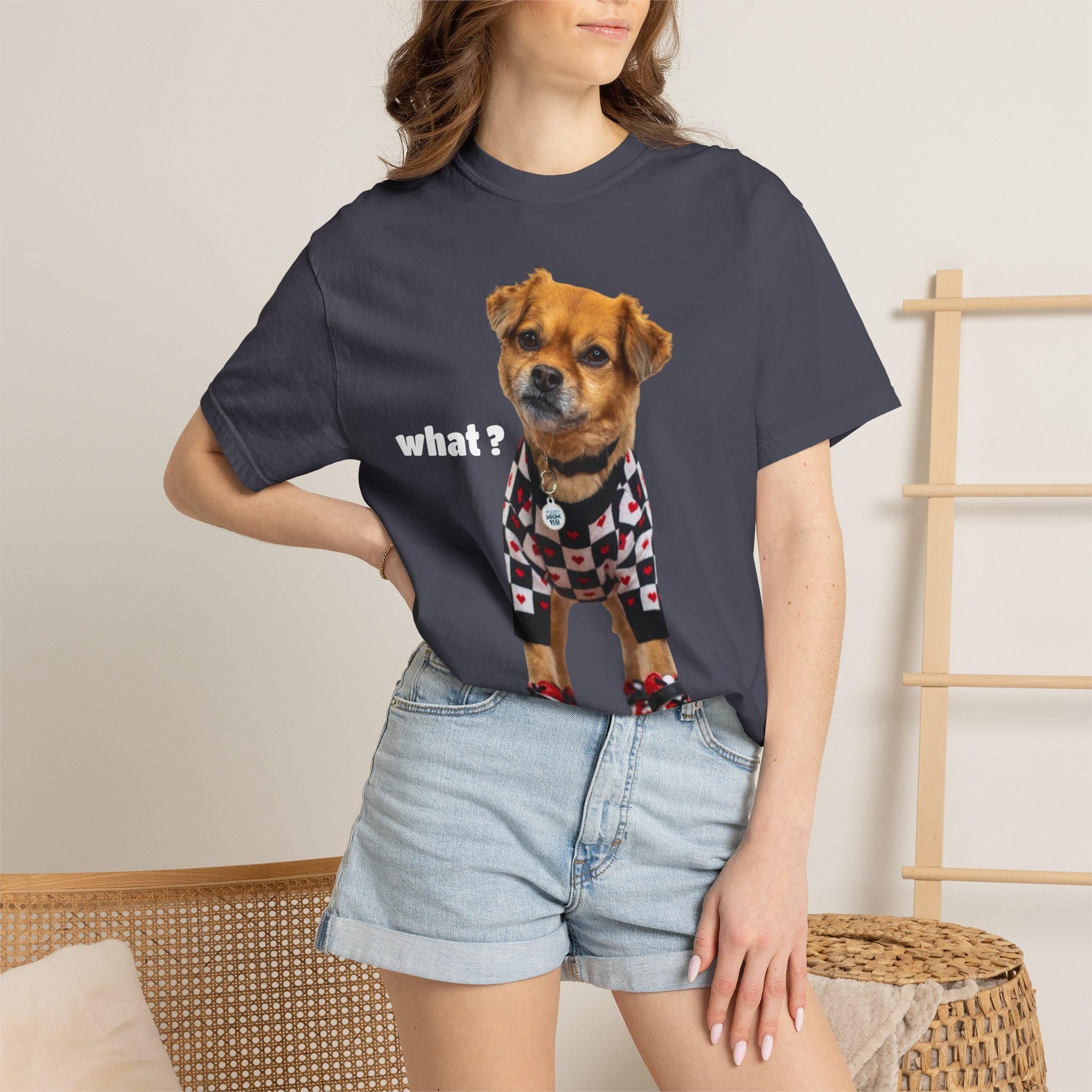 Brown Puppy Checkered T-Shirt | Red Heart Dog Tee (Garment-Dyed)