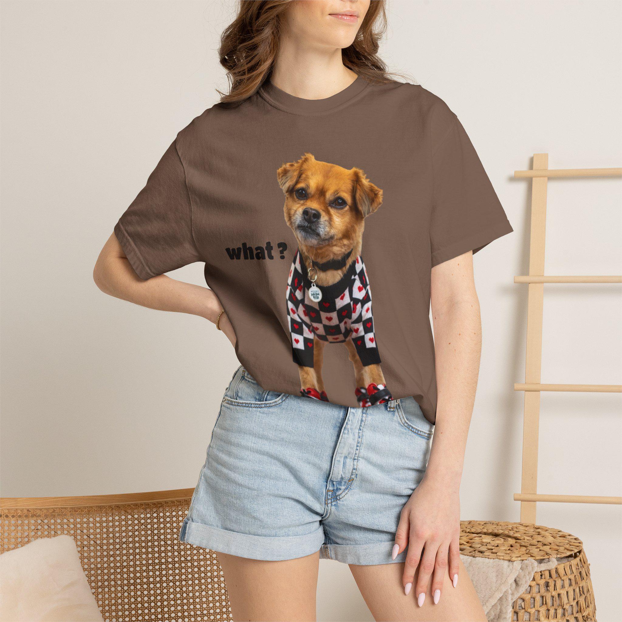 Brown Puppy Checkered T-Shirt | Red Heart Dog Tee (Garment-Dyed)