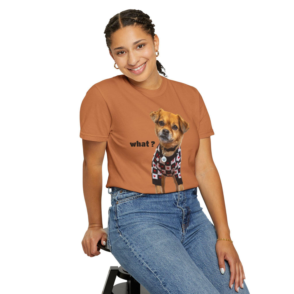 Brown Puppy Checkered T-Shirt | Red Heart Dog Tee (Garment-Dyed)