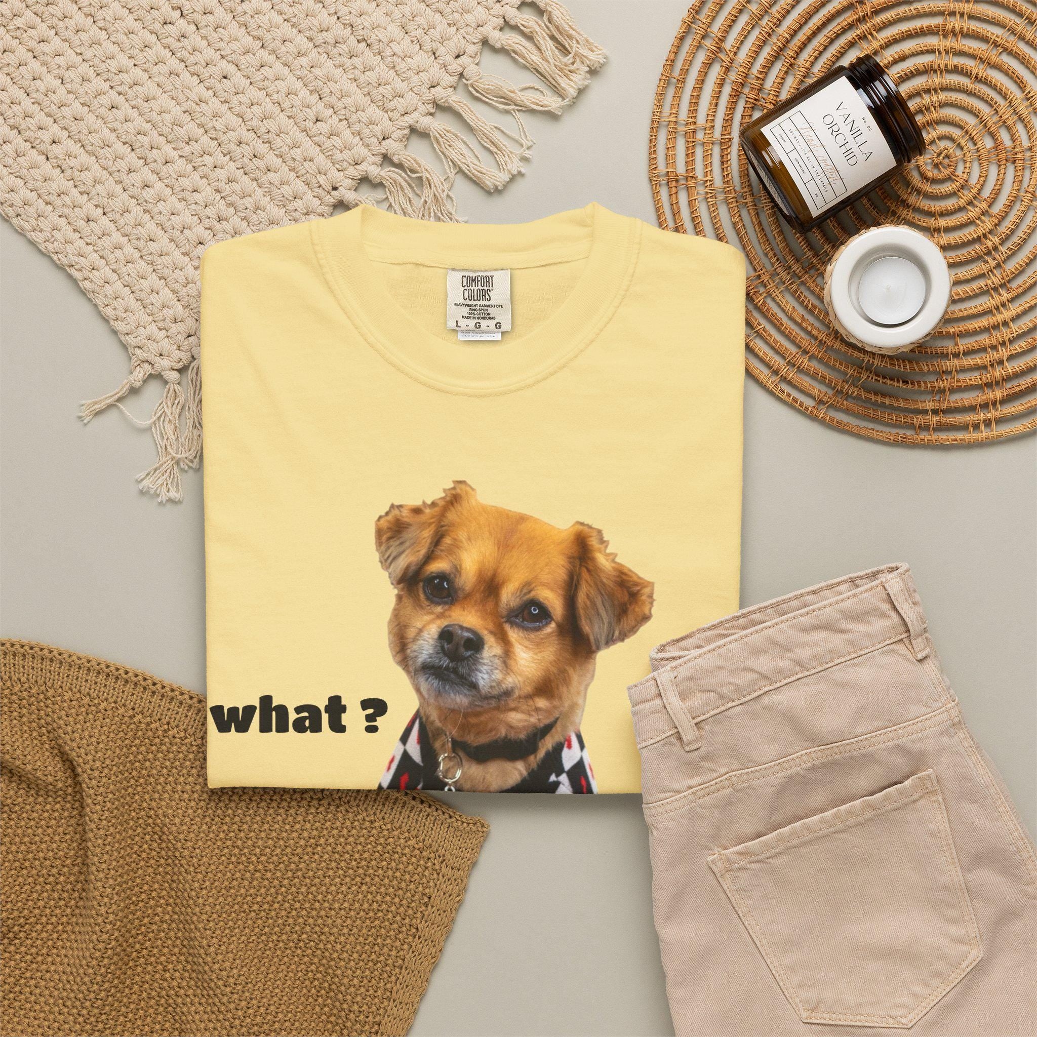 Brown Puppy Checkered T-Shirt | Red Heart Dog Tee (Garment-Dyed)